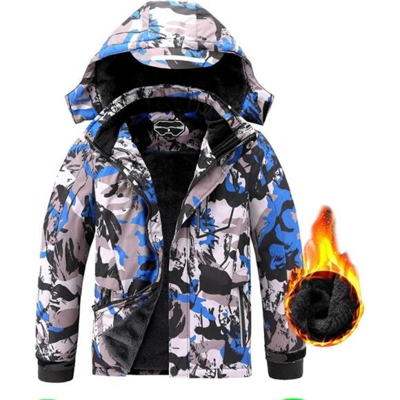 Boy's Ski Jacket Waterproof Breathable Kids Fleece Lined Windproof Hooded